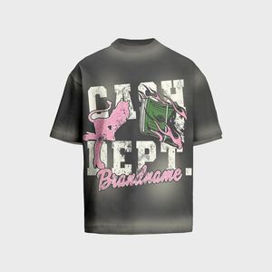 2025 nueva moda elegante Color gris de talla grande peso pesado moda cuello falso hombro caído algodón camisetas personalizadas - Product Image 4