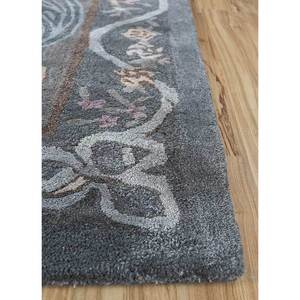 Tapis rectangulaire en laine et viscose tufté à la main Kora gris et noir, motif médaillon tissé plat Top-180, pour couloir et décoration intérieure - Product Image 4