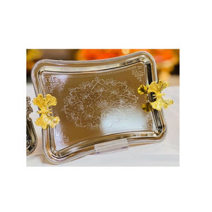 Silver Rectangle Tray With Gold <b>Butterfly</b> Design New Arrival Attractive Design Food Serving Tray <b>Table</b> Accessories - Product Image 1