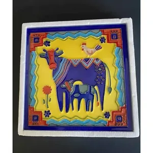Muddy Waters Art Tile Vaca y becerro Hecho a mano Pintado a mano 8 \ "X 8 \" Accesorios - Product Image 1