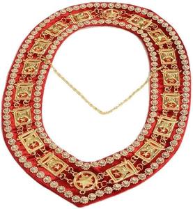 Collar de Cadena con Pedrería Masónica SHRINER, Dorado sobre Terciopelo Rojo, Calidad Premium Dorada, Regalo para Masón/Masonería - Product Image 3