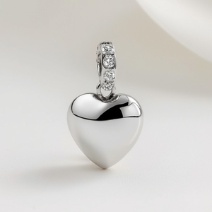 Pendentif à breloque coeur en argent sterling à la mode avec caution pavée CZ pour femmes bijoux de mode - Product Image 4