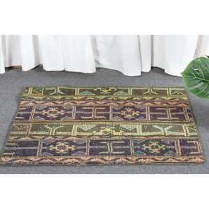 Vintage 2x2.7ft Vert Brun Laine Tapis Grande Surface Turc Classique Style Abstrait Rectangle Motif Couloir Soutenu Latex pour Chambres - Product Image 3