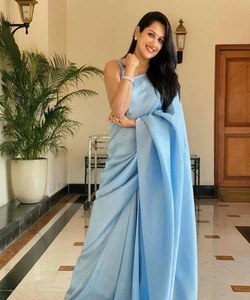 Sari en lin doux Banarasi à la mode avec blouse non cousue, blanc, léger, pour femmes - Product Image 5