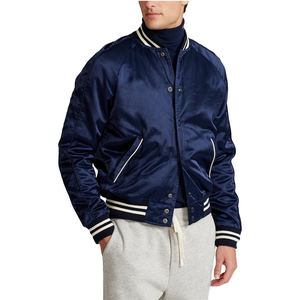 Wholesale 100% Polyester Satin <b>Baseball</b> Varsity <b>Jacket</b> Custom Logo Best Quality Waterproof Windbreaker Appliques Solid Stand - Product Image 1