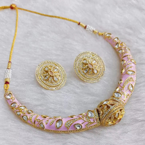 Gulab Meenakari Royal Necklace Set Heritage y Regal Artistry adornado con piedras Kundan cortadas con espejo para mujeres y niñas - Product Image 1