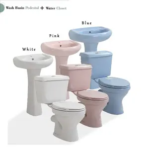 Chaozhou Multi Color Pink White and Sky Blue Colored Twyford Water Closet Toile and Pedestal Basin Bathroom Set China Supplier