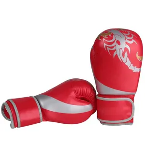 Yeni moda PU deri boks eldiveni siyah kırmızı yetişkinler için dövüş sanatları eğitimi için OEM logosu ile tay tarzı malzeme