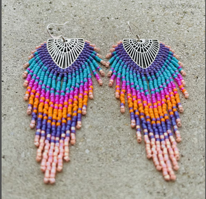 High Quality Long Fringe Earrings - Colorful Seed Bead Fringe Earrings - Product Image 1