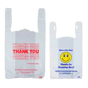 Wholesale Thank You Shopping Pp Plastic Grocery T-Shirt Bags thank you printed custom take out bag shopping bag with logo