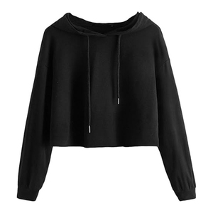 Sweat à capuche manches longues surdimensionné et personnalisé Pull pour femmes Couleur noire Crop Top Short Sports Sweat à capuche court pour femmes - Product Image 5