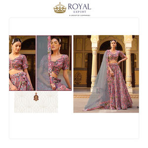 Lehenga choli คอลเลกชันชุดแต่งงานดีไซน์เนอร์ผ้าอินเดียผ้าไหมบดพิมพ์ลายดอกไม้ - Product Image 4