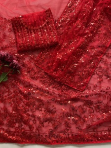 Robe Ethnique Indienne de Qualité Exportation Magnifique Filet Papillon Avec Paillettes Broderie Saree À Vendre - Product Image 4