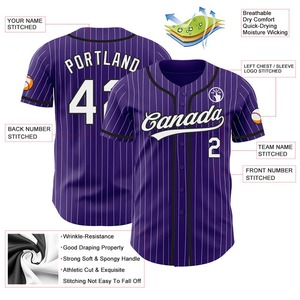 Maillot de baseball authentique noir à fines rayures violet personnalisé - Product Image 2