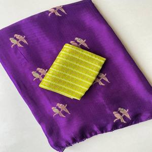 Sari en soie de jute pure VASTRA COTTAGE, tissage de perroquet, bordure en dentelle Moti avec contraste, chemisier Banarasi, tenue de fête - Product Image 3