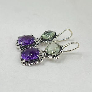 Pendientes Colgantes Hechos a Mano en Plata de Ley 925 |   Pendientes de Piedras Preciosas de Amatista y Citrino |   Decoración Floral Vintage - Product Image 1