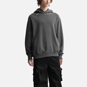 Mode à la mode porter nouveau Look hommes en détresse à capuche à manches longues 100% coton fait pull à capuche thermique Vintage lavé à l'acide - Product Image 6