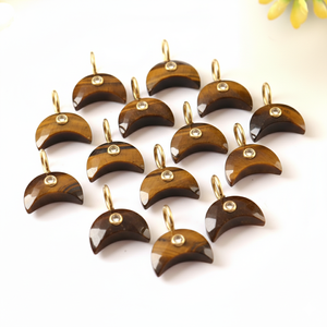 Collar con Colgante de Luna Creciente de Ojo de Tigre Natural, Plata de Ley 925, Joyería Artesanal con Gema Tallada, Precio al por Mayor - Product Image 1