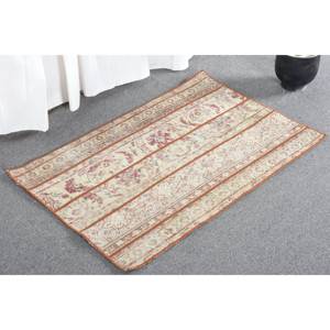 Vintage Turkish <b>Wool</b> Rug <b>Red</b> Beige 2 X 3.1ft Classic Large Area Rectangle Patchwork Design for Hallway Latex Backing Room Rug - Product Image 4
