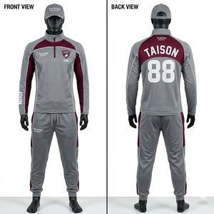 Chándal de Entrenamiento de Rugby para Hombre, 280 g/m², Mezcla de Forro Polar de Poliéster, Gris con Paneles Laterales Marrón, Logotipo Sublimado por Calor - Product Image 1