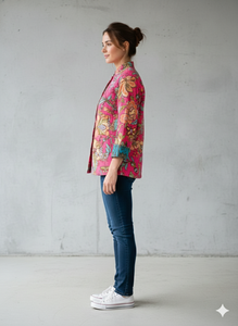 Chaqueta de Mujer 100% Algodón Reversible Acolchada de Manga Larga para Invierno con Cierre de Botones y Estampado Floral - Product Image 4