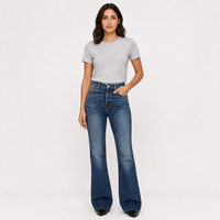 Jeans en denim décontractés et élégants pour femmes, coupe droite, taille haute double, extensibles, style bootcut, baggy, personnalisables OEM