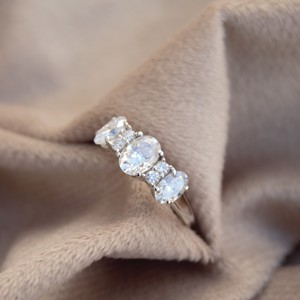 Solid 925 Sterling <b>Silver</b> Elegant <b>Statement</b> <b>Ring</b> for Women White Moissanite with Oval Cut Perfect Jewelry for Her - Product Image 2