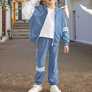 ชุดกางเกง2ชิ้นสำหรับเด็กผู้ชายสีน้ำเงินชุดฤดูใบไม้ร่วงมีฮู้ดแขนยาวมีซิปและกางเกงเข้าชุดสวมใส่สบาย - Product Image 2