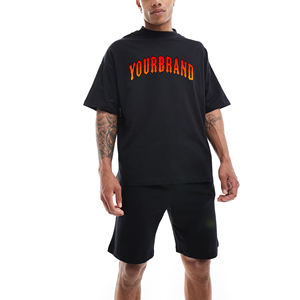 Vente chaude sur mesure 100% coton Jersey goutte épaule T-shirt et ensemble court tenue décontracté couleur unie 2 pièces été ensemble pour hommes - Product Image 1