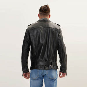 Nouvelle veste en cuir d'agneau cloutée à capuche coupe-vent noire de style streetwear pour homme, design faucon, pour l'hiver - Product Image 2