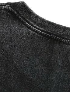 Nouveauté en gros, t-shirts pour hommes en coton 100 %, tricot uni, lavage à l'acide, noir, impression personnalisée sur le devant, manches courtes, coupe classique - Product Image 2
