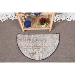 Alfombra clásica de lana turca Vintage Beige de 2,5x1,5 pies, diseño de retazos rectangulares hechos a mano para sala de estar, pasillo, respaldo de látex - Product Image 1