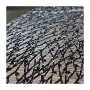 Exquisita Tela de Encaje de Organza Hecha a Mano con Bordado de Cuentas Pesadas para Prendas de Moda - Product Image 1