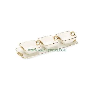 Pièce maîtresse de table pour mariage et événements Ensemble de 3 bols de nourriture élégants de forme et de taille personnalisées Bols de service en métal de couleur blanche - Product Image 1