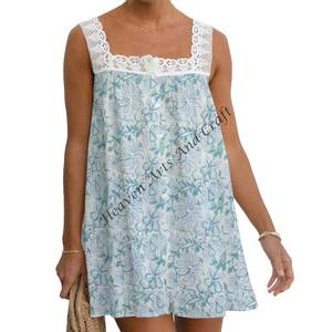 Vestido Boho de Algodón con Estampado de Bloques para Mujer, Top de Encaje Hecho a Mano, Estampado Floral, Ropa Casual, Atuendo Cómodo y Elegante, India - Product Image 5