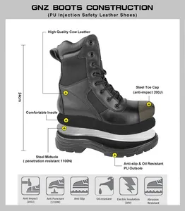 Wholesale Malaysia Safe Tactical Shoes Zapatos De Tela Outdoor Black High Cut Breathable Anti-Slip Grain Leather Security Boots