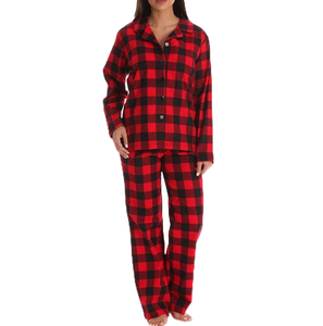 Conjunto de pijama a cuadros para mujer, manga larga, con botones en la parte delantera, ropa de dormir suave y cómoda, conjunto de dos piezas para estar en casa. - Product Image 1
