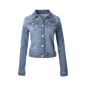 Chaqueta vaquera azul claro para mujer de estilo asequible con botones delanteros y cuello vuelto clásico para moda informal - Product Image 5