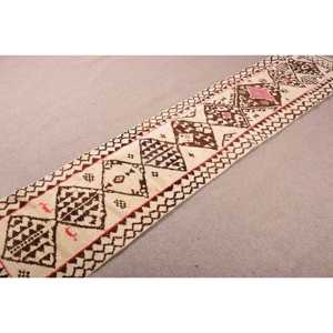 2.5x12.6 ft Vintage Rug, Turkish Runner Rug, <b>Brown</b> Check <b>Wool</b> Rug - Product Image 2