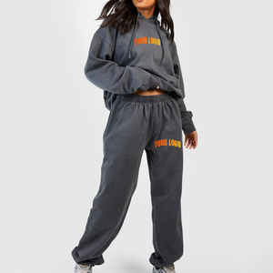 Vente en gros 100% coton Ensemble pantalon de survêtement et sweat à capuche pour femme Logo personnalisé Jogging zippé d'hiver de haute qualité Ensemble sweat à capuche pour femme - Product Image 6
