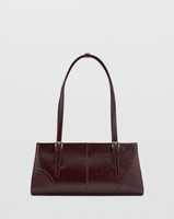 Sac fourre-tout tendance Y2K minimaliste vintage années 90 en cuir véritable bordeaux pour femme avec deux fermetures éclair et bandoulière réglable