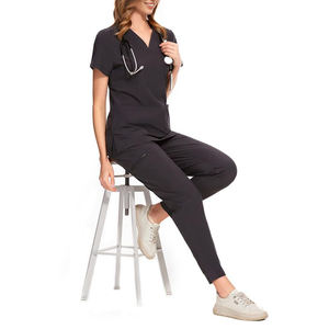 Ensembles de gommage uniformes médicaux tissés femmes travail mode survêtement été hôpital gommages ensembles d'uniformes, col montant, manches courtes - Product Image 1