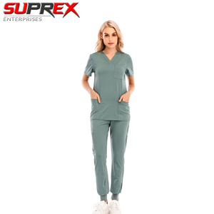 SUPREX ENTERPRISES Unisex Polyester Canvas Short Sleeve V-neck Nursing Hospital Lab Coat Uniform <b>Set</b> for <b>Doctors</b> - Product Image 4