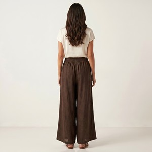 Pantalon ample avec ceinture élastique et fleur décorative, 100% lin, taille unique (tailles 38-44) - Product Image 3