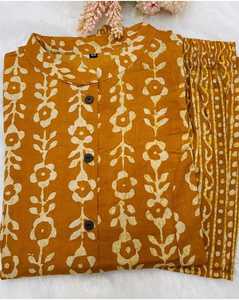 Personalizado de las mujeres elegantes Amarillo Blanco Casual traje pantalones Oficina vacaciones desgaste al por mayor cordón conjunto estampado indio étnico Kurti - Product Image 3
