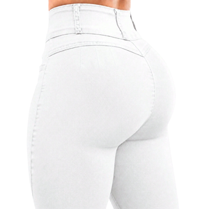 Jean slim taille haute en denim blanc pour femme, coupe ajustée, longueur cheville, décontracté, confortable, délavé, hiver, XXS - Product Image 4