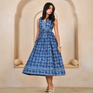 ชุดเดรสผ้าฝ้ายพิมพ์ลายด้วยมือสำหรับผู้หญิง เนื้อผ้านุ่ม ระบายอากาศได้ดี รับผลิตตามขนาดและป้ายกำกับ ขายส่งจากโรงงาน - Product Image 1