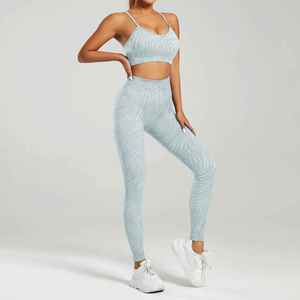 Zèbre imprimé respirant vêtements de sport pour femmes rayé Yoga Leggings Fitness sport ensemble vêtements d'entraînement avec Logo avant PCS-R-274 - Product Image 6
