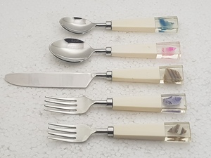 Ensemble de couverts de luxe de style portugais pour restaurant, 5 pièces, finition mate, avec manche en bois/résine, pour mariage, en acier inoxydable - Product Image 6