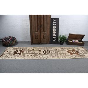 Vintage <b>Runner</b> <b>Rug</b> 2.9x11 ft (88x336 cm), Herki Brown Patchwork Turkish <b>Rug</b> - Product Image 3